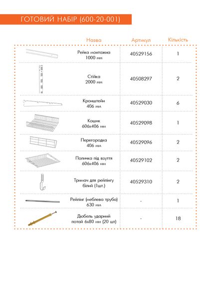 Гардеробна система набір WHITE Edition ТМ "KOLCHUGA" (Кольчуга) (600-20-001) 600-20-001 фото