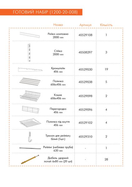 Гардеробна система набір WHITE Edition ТМ "KOLCHUGA" (Кольчуга) (1200-20-008) 1200-20-008 фото