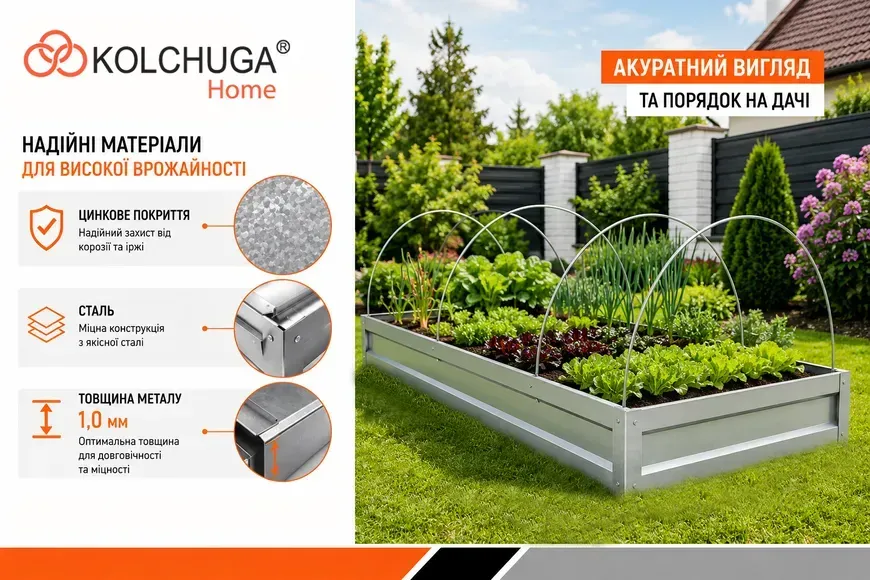 Оцинкована грядка KOLCHUGA для городу, дачі та теплиці
