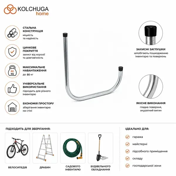 Переваги гачка KOLCHUGA 25×405 мм для настінного зберігання