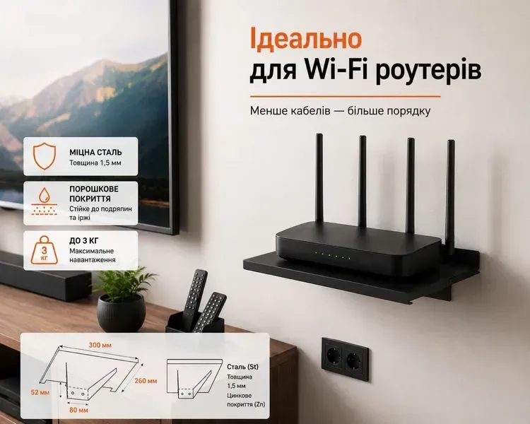Настінна полиця KOLCHUGA для Wi-Fi роутера