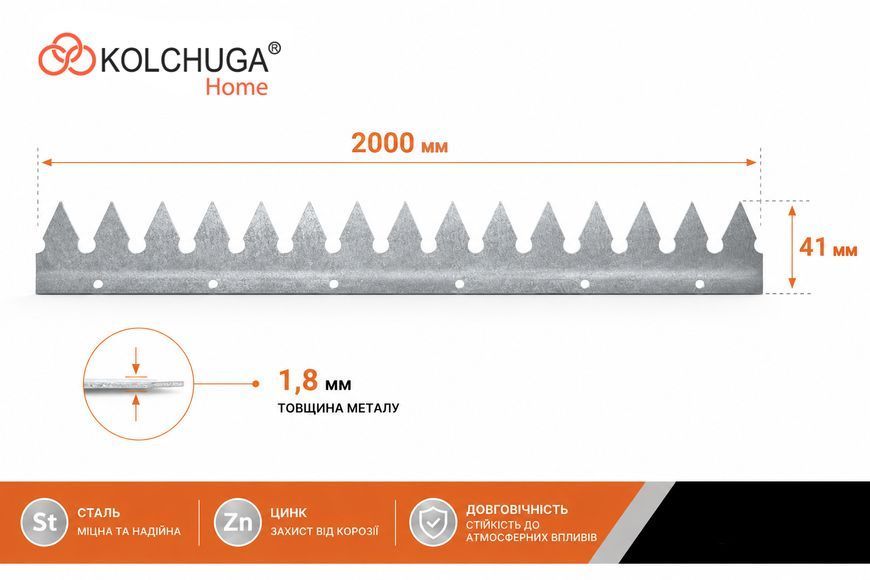 Шипована планка для захисту на паркан (2000х41х1.8 мм) ТМ "KOLCHUGA" (Кольчуга) (40205307) 40205307 фото
